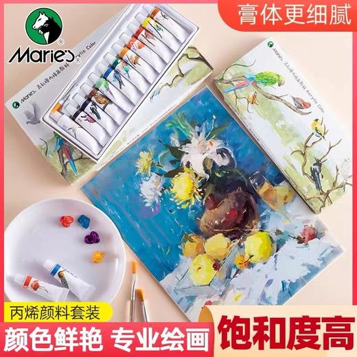 马利牌丙烯颜料12色24色套装5ml彩绘diy涂鸦专用小支画画颜料防水不掉色儿童小学生用玛丽马力牌初学者绘画美术生专业画画专用材料1盒 商品图0
