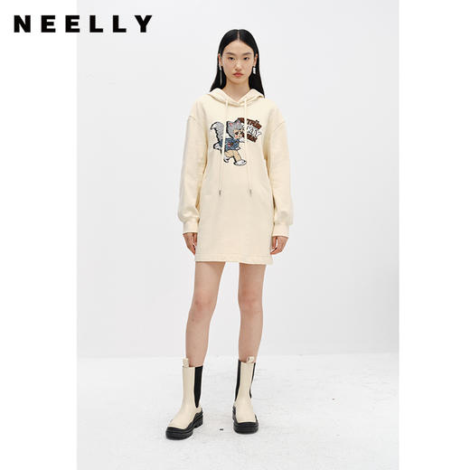 NEELLY纳俪商场同款连衣裙女卫衣连帽卡通亮片减龄设计套头A字裙N22102Y01059 商品图1