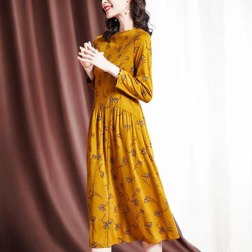 ZS-3893秋季新款大码貂绒连衣裙女碎花中长款洋气打底裙加厚修身裙子 商品图2