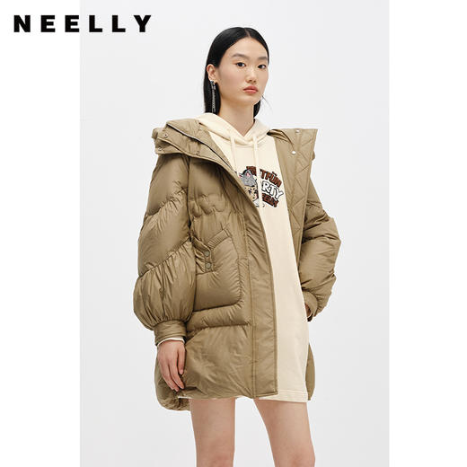 NEELLY纳俪商场同款2022冬季新款连帽羽绒服女可脱卸中长款外套潮N22102L01051 商品图2
