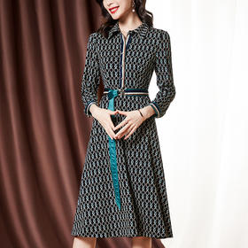 ZS-1976秋季新款中长款连衣裙时尚气质洋气长袖印花裙子