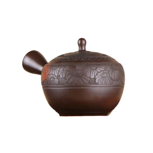 日本进口常滑烧玉龙作窑变丸行菊纹精雕刻急须功夫茶泡茶壶 商品图0