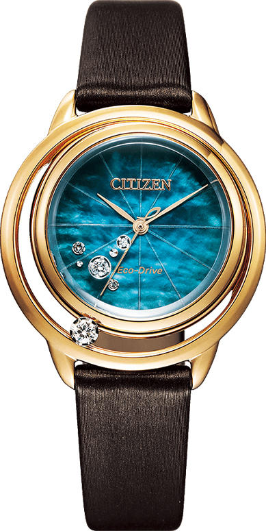 西铁城不锈钢镀玫瑰金色5颗真缎绣皮钻光动能女表EW5522-38W 商品图1