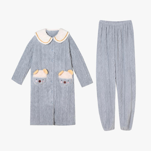 都市丽人生活家居女士加厚夹棉套装提花法兰绒夹棉加厚家居服长袖睡衣LH21K6 商品图4