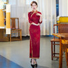 GSJ-9093复古长款蚀骨仿醋酸中国风七分袖立领旗袍 商品缩略图4
