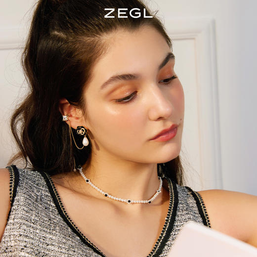 ZEGL设计师山茶花耳妆盘耳夹女无耳洞耳骨夹仿珍珠耳环小香风耳饰 商品图2