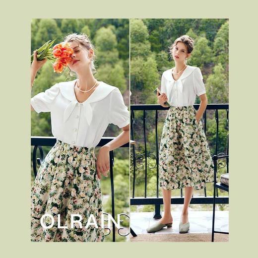OLrain法式高级穿搭白色短袖衬衫女夏季2022年新款时尚娃娃领上衣 商品图3