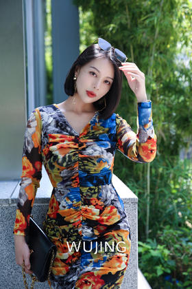 【雾境定制款】复古绚烂印花进口网眼针织极致女人超级遮肉鱼尾裙2202191