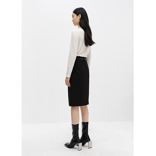 NEELLY纳俪商场同款高腰半身裙女中长款下开叉设计A字裙百搭时尚N22102E01061 商品图4