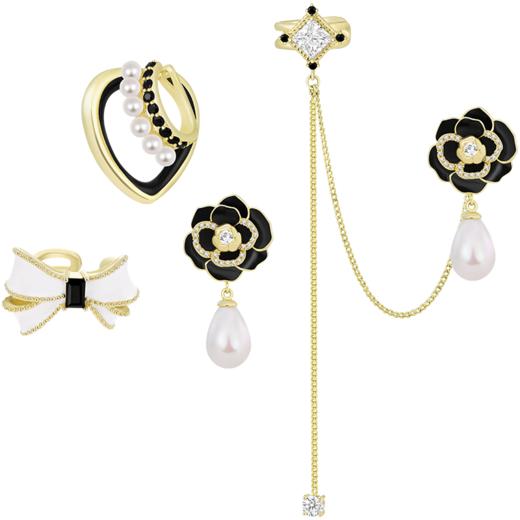 ZEGL设计师山茶花耳妆盘耳夹女无耳洞耳骨夹仿珍珠耳环小香风耳饰 商品图4