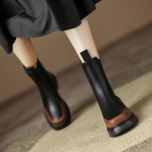 秋冬新款方头粗低跟方头弹力短靴 HBP-3708 商品图0