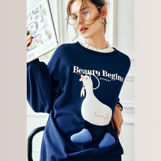 OLrain欧芮儿法式宝蓝色卫衣女早秋2022年新款洋气减龄印花上衣 商品图3