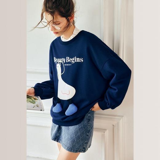 OLrain欧芮儿法式宝蓝色卫衣女早秋2022年新款洋气减龄印花上衣 商品图1