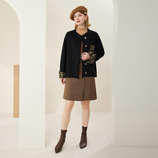 MH9K1斯尔丽瑟俪2022年冬上新商场同款小香风流苏边拼接豹纹圆领大衣 商品图1