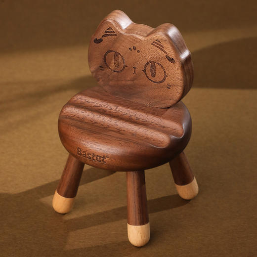 大英博物馆盖亚·安德森猫系列巴斯特萌猫北美黑胡桃木小板凳手机支架摆件 商品图3