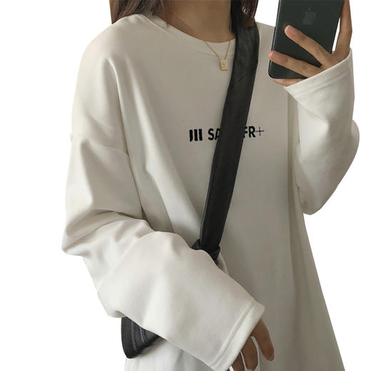 【买一送一】长袖t恤女白色打底衫2023秋冬加绒中长款印花内搭体恤上衣mzy02 商品图3