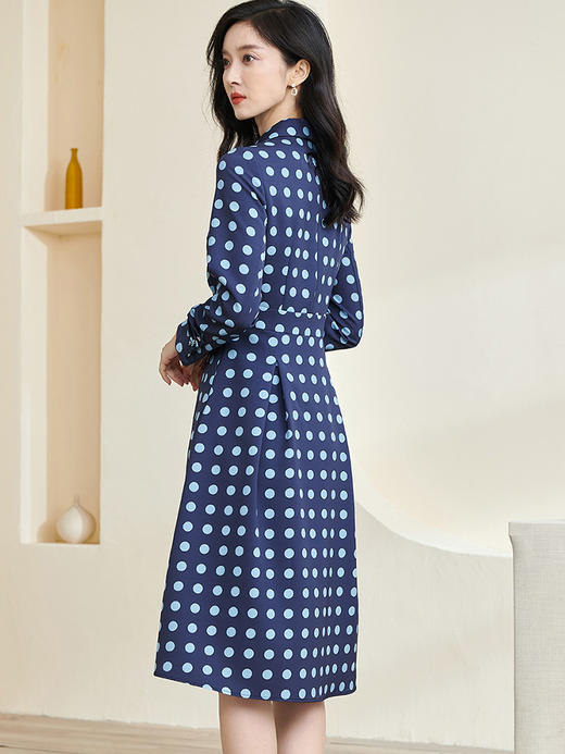 剩S/M/L 米思阳2025春季新款气质波点西装领连衣裙收腰显瘦长袖A字裙2745 商品图2