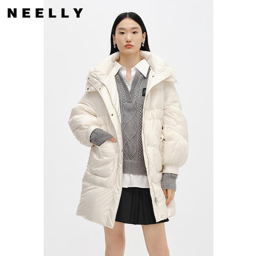 NEELLY纳俪商场同款2022冬季新款连帽羽绒服女可脱卸中长款外套潮N22102L01051 商品图0