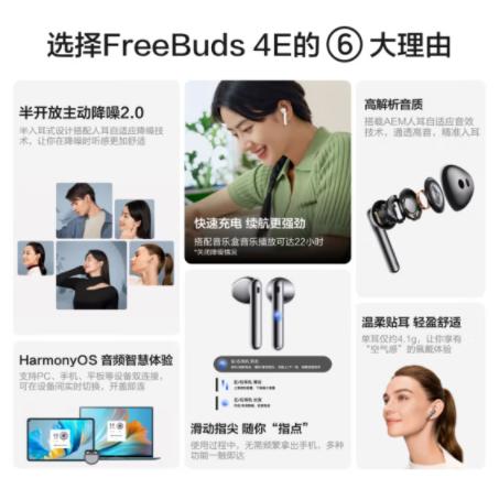 【2022国庆】华为HUAWEI FreeBuds 4E 真无线蓝牙耳机 主动降噪半开放入耳式耳机 高解析音质有线充版 冰霜银 商品图1