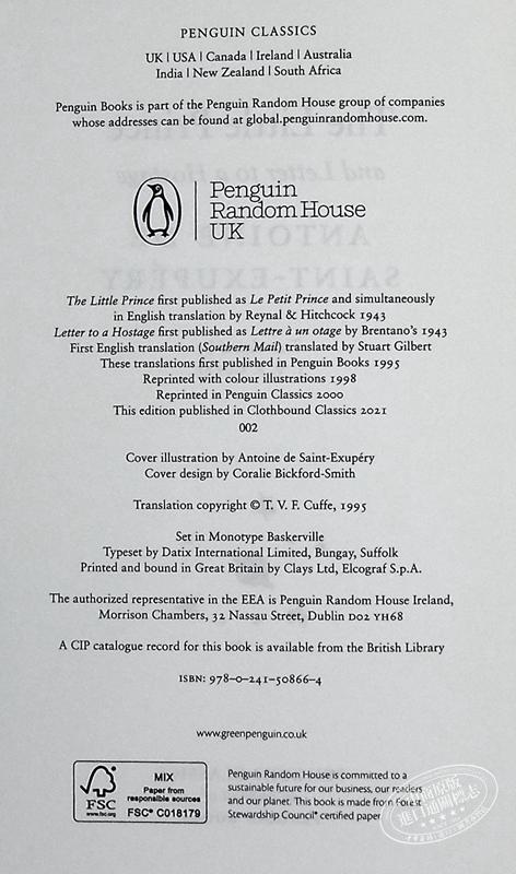 【中商原版】企鹅布面经典系列 小王子 英文原版 The Little Prince And Letter to a Hostage Antoine de Saint Exupery 经典 商品图4