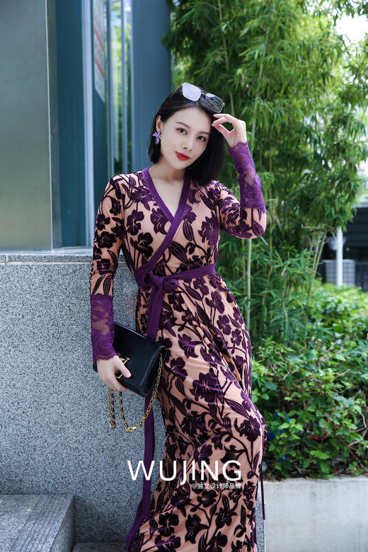 【雾境定制款】紫荆花开浪漫优雅一片式裹身裙无论任何身材都能穿出量身定做的效果2202190 商品图0