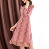 ZS-2029新款大码刺绣蕾丝连衣裙蕾丝绣花收腰气质粉色中长裙 商品缩略图2