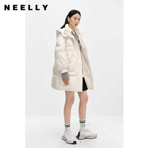 NEELLY纳俪商场同款2022冬季新款连帽羽绒服女可脱卸中长款外套潮N22102L01051 商品图1