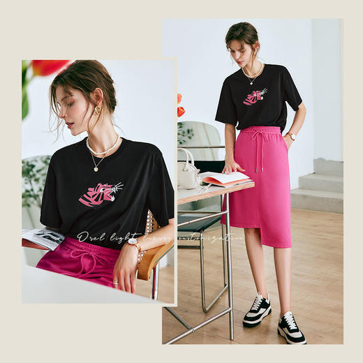 OLrain法式高级穿搭时尚套装女夏季2022新款黑色t恤显瘦裙两件套 商品图1