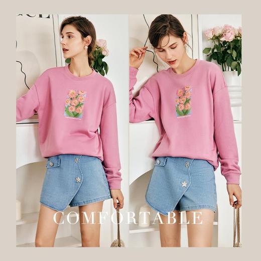 OLrain欧芮儿法式玫粉色卫衣女秋季2022新款美式洋气减龄圆领上衣 商品图1