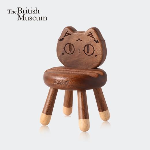 大英博物馆盖亚·安德森猫系列巴斯特萌猫北美黑胡桃木小板凳手机支架摆件 商品图1