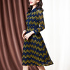 ZS-1589新款春秋季双色波浪条纹长袖连衣裙女休闲翻领中长款条纹裙子 商品缩略图2