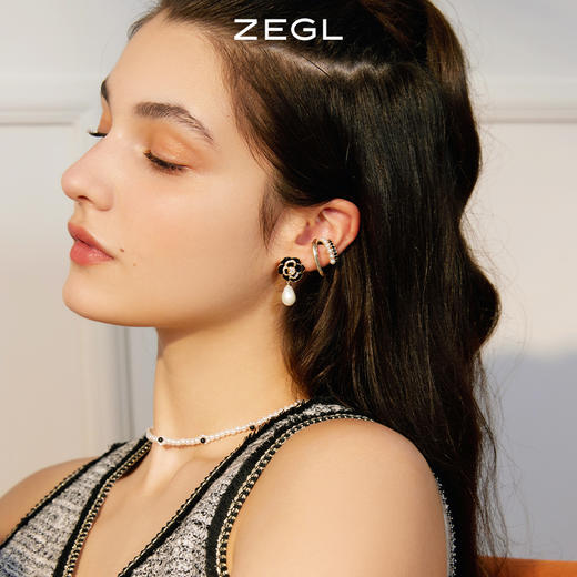 ZEGL设计师山茶花耳妆盘耳夹女无耳洞耳骨夹仿珍珠耳环小香风耳饰 商品图3