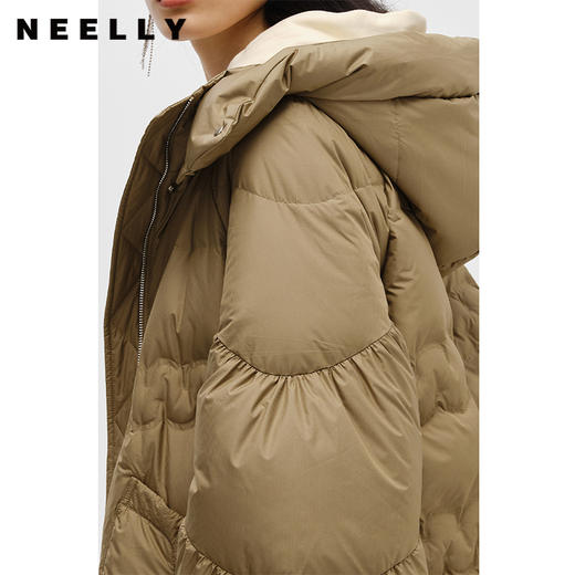 NEELLY纳俪商场同款2022冬季新款连帽羽绒服女可脱卸中长款外套潮N22102L01051 商品图3