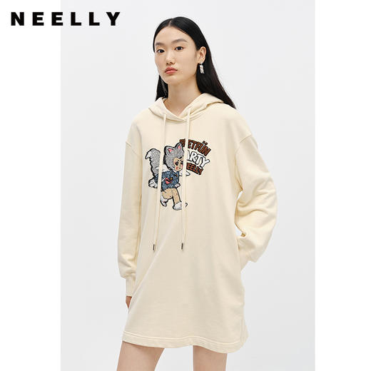 NEELLY纳俪商场同款连衣裙女卫衣连帽卡通亮片减龄设计套头A字裙N22102Y01059 商品图2