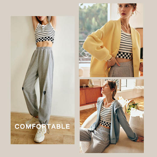 欧芮儿打底背心女2022冬季新款条纹棋盘格拼接内搭设计感洋气上衣 商品图2