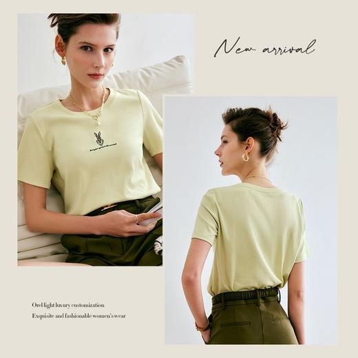 欧芮儿刺绣短袖T恤女夏季2022年新款时尚兔子冰爽双面针织上衣 商品图2