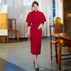 GSJ-3099新款秋款七分袖套装复古改良中式礼仪红色宴会旗袍 商品缩略图4