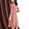 ZS-2029新款大码刺绣蕾丝连衣裙蕾丝绣花收腰气质粉色中长裙 商品缩略图3