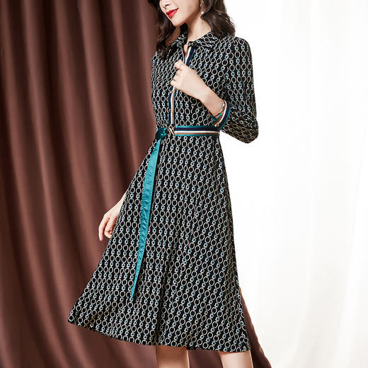 ZS-1976秋季新款中长款连衣裙时尚气质洋气长袖印花裙子 商品图2