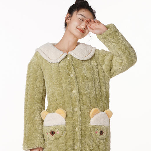 都市丽人生活家居女士加厚夹棉套装提花法兰绒夹棉加厚家居服长袖睡衣LH21K6 商品图0