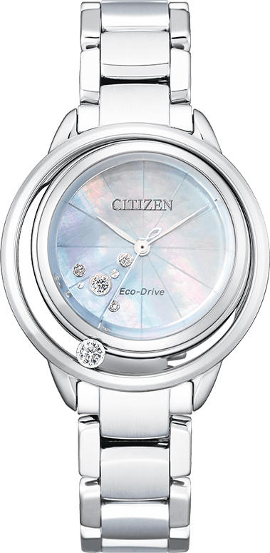 西铁城天然贝母盘5颗真钻光动能女表EW5521-81D 商品图1