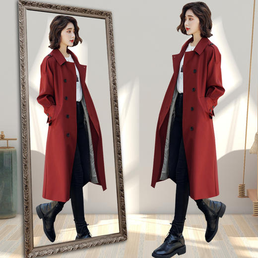 XL-fyz683 长款过膝风衣外套女春秋2022年新款英伦风修身收腰薄款早春大衣潮 商品图1