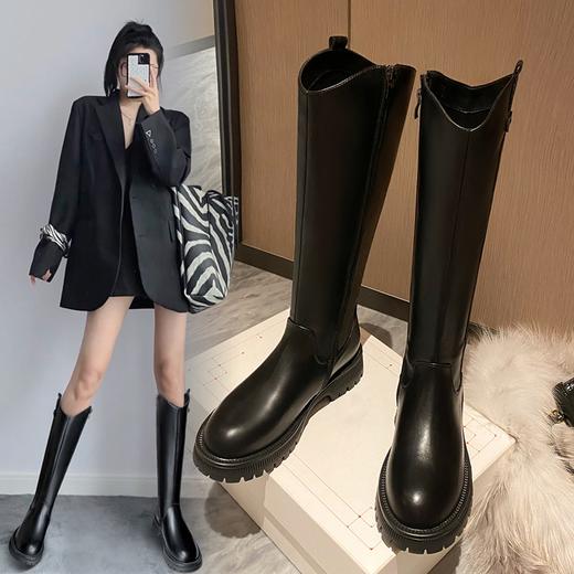 ZHR小个子长筒靴女不过膝加绒2022年冬季新款女鞋高筒V口骑士靴子 商品图0