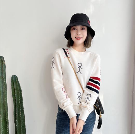 羊毛高端版 火柴人刺绣圆领经典个性休闲毛衣时尚套头针织上衣 商品图0