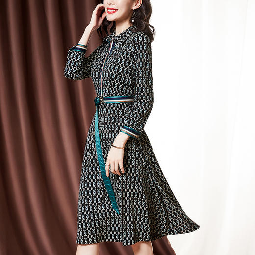 ZS-1976秋季新款中长款连衣裙时尚气质洋气长袖印花裙子 商品图1