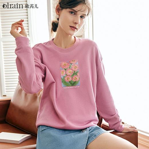OLrain欧芮儿法式玫粉色卫衣女秋季2022新款美式洋气减龄圆领上衣 商品图5