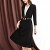 新款连衣裙轻熟腰带收腰拼接显瘦中长黑色裙子ZS-1050 商品缩略图3