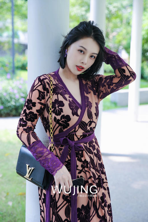 【雾境定制款】紫荆花开浪漫优雅一片式裹身裙无论任何身材都能穿出量身定做的效果2202190 商品图3