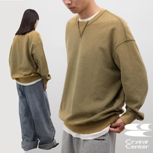 CryingCenter 矿物质色系情侣 水洗渐变圆领套头卫衣 哭喊中心 商品图1