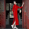 GSJ-3114秋冬季新款女装长款旗袍高开叉立领修身日常连衣裙 商品缩略图2